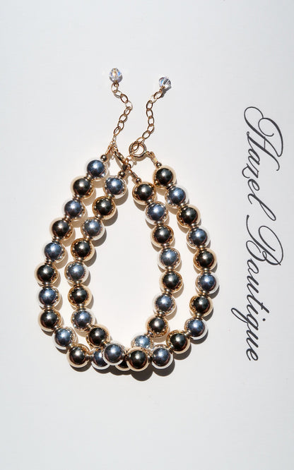 14k Gold Two-Tone Beaded Bracelets