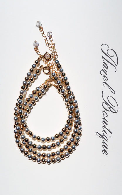 14k Gold Two-Tone Beaded Bracelets