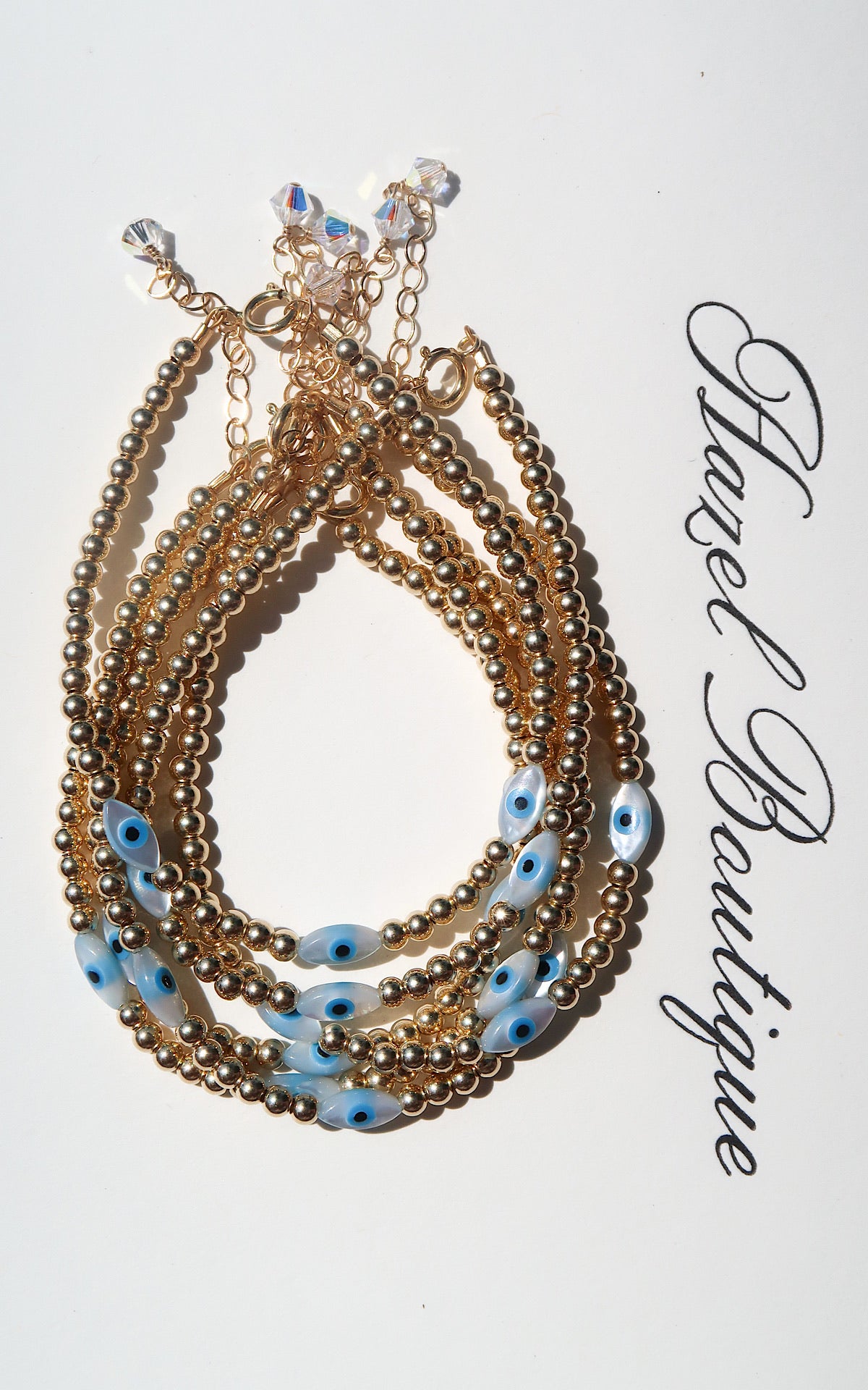 14k Gold Filled White Evil Eye Bracelet