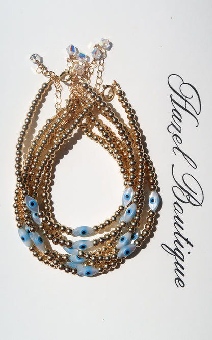 14k Gold Filled White Evil Eye Bracelet