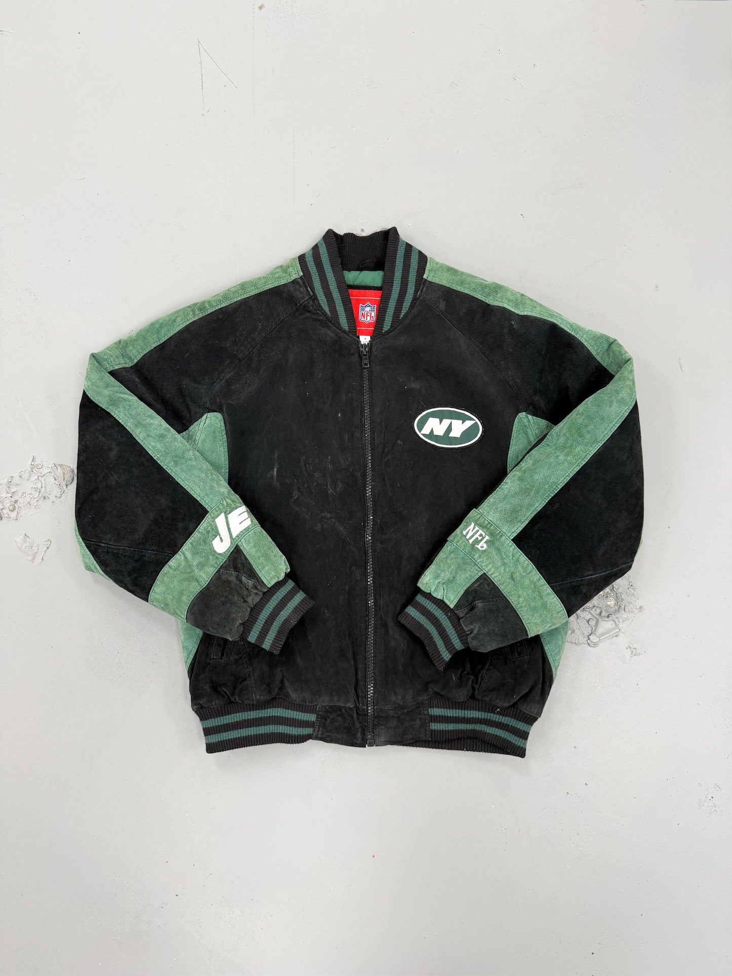 EVI11 TWIN VINTAGE SUEDE BOMBER JACKET-NY JETS